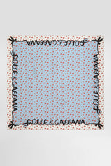 Dolce & Gabbana Small Rose-Print Silk Twill Scarf 90x90 in Light Blue, White and Red Vancouver. Shop Online or in Store.