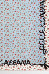Dolce & Gabbana Small Rose-Print Silk Twill Scarf 90x90 in Light Blue, White and Red Vancouver. Shop Online or in Store.