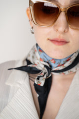 Dolce & Gabbana Small Rose-Print Silk Twill Triangle Scarf in Light Blue, White and Red Vancouver. Shop Online or in Store.