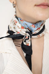 Dolce & Gabbana Small Rose-Print Silk Twill Triangle Scarf in Light Blue, White and Red Vancouver. Shop Online or in Store.