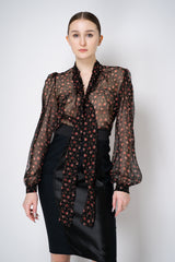 Dolce & Gabbana Small Rose Print Chiffon Top in Black and Red Vancouver. Shop Online or in Store.
