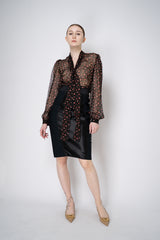 Dolce & Gabbana Small Rose Print Chiffon Top in Black and Red Vancouver. Shop Online or in Store.