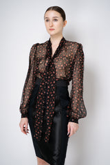 Dolce & Gabbana Small Rose Print Chiffon Top in Black and Red Vancouver. Shop Online or in Store.