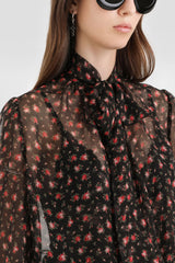Dolce & Gabbana Small Rose Print Chiffon Top in Black and Red Vancouver. Shop Online or in Store.