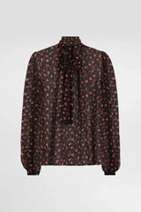 Dolce & Gabbana Small Rose Print Chiffon Top in Black and Red Vancouver. Shop Online or in Store.