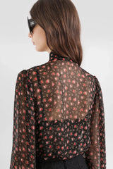 Dolce & Gabbana Small Rose Print Chiffon Top in Black and Red Vancouver. Shop Online or in Store.