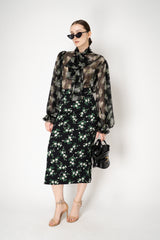 Dolce & Gabbana Stretch Silk Skirt in Black Small Flower Bouquet Print Vancouver. Shop Online or in Store.