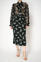 Dolce & Gabbana Stretch Silk Skirt in Black Small Flower Bouquet Print Vancouver. Shop Online or in Store.