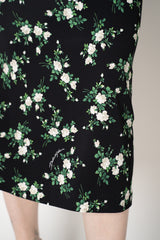 Dolce & Gabbana Stretch Silk Skirt in Black Small Flower Bouquet Print Vancouver. Shop Online or in Store.
