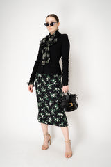 Dolce & Gabbana Stretch Silk Skirt in Black Small Flower Bouquet Print Vancouver. Shop Online or in Store.