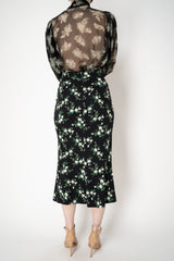 Dolce & Gabbana Stretch Silk Skirt in Black Small Flower Bouquet Print Vancouver. Shop Online or in Store.
