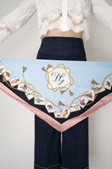 Dolce & Gabbana Tassle Print Silk Twill Triangle Scarf in Light Blue Vancouver. Shop Online or in Store.