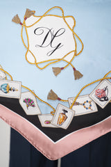 Dolce & Gabbana Tassle Print Silk Twill Triangle Scarf in Light Blue Vancouver. Shop Online or in Store.