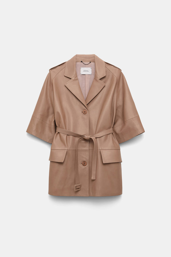 Dorothee Schumacher 3/4 Sleeve Lambskin Trench Coat in Tan Vancouver. Shop Online or in Store.