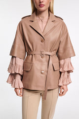 Dorothee Schumacher 3/4 Sleeve Lambskin Trench Coat in Tan Vancouver. Shop Online or in Store.