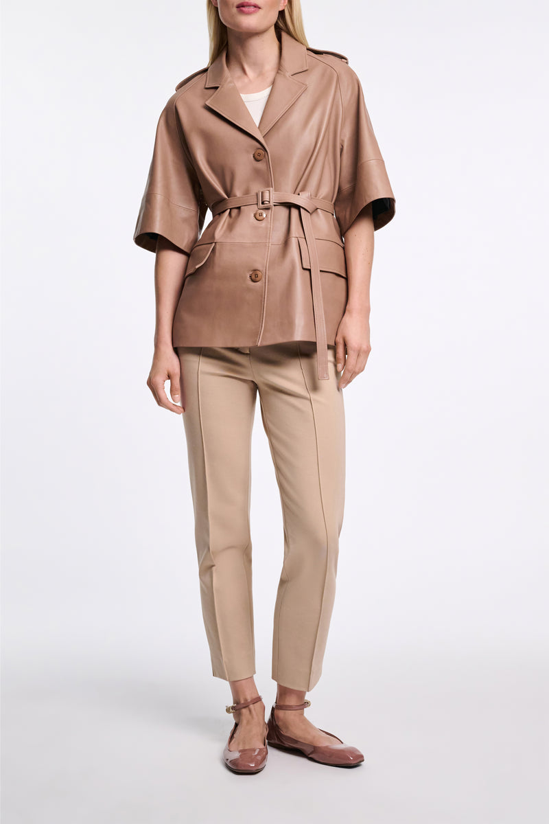 Dorothee Schumacher 3/4 Sleeve Lambskin Trench Coat in Tan Vancouver. Shop Online or in Store.
