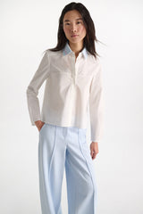 Dorothee Schumacher A-line Cotton Poplin Blouse with Removable Collar in White Vancouver. Shop Online or in Store.
