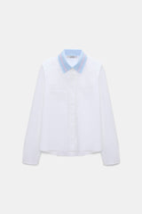Dorothee Schumacher A-line Cotton Poplin Blouse with Removable Collar in White Vancouver. Shop Online or in Store.