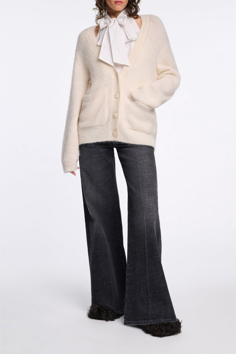 Dorothee Schumacher Alpaca Mix Deep V-Neck Cardigan in Off-White Vancouver. Shop Online or in Store.