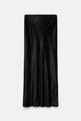 Dorothee Schumacher Bias-Cut Midi Skirt in Black Glossy Velvet Vancouver. Shop Online or in Store.