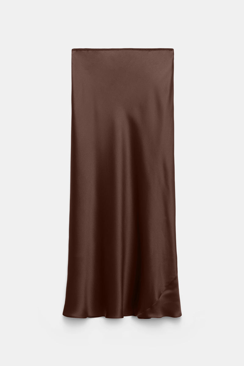Dorothee Schumacher Bias Cut Silk Satin Midi-Cut in Chocolate Brown Vancouver. Shop Online or in Store.