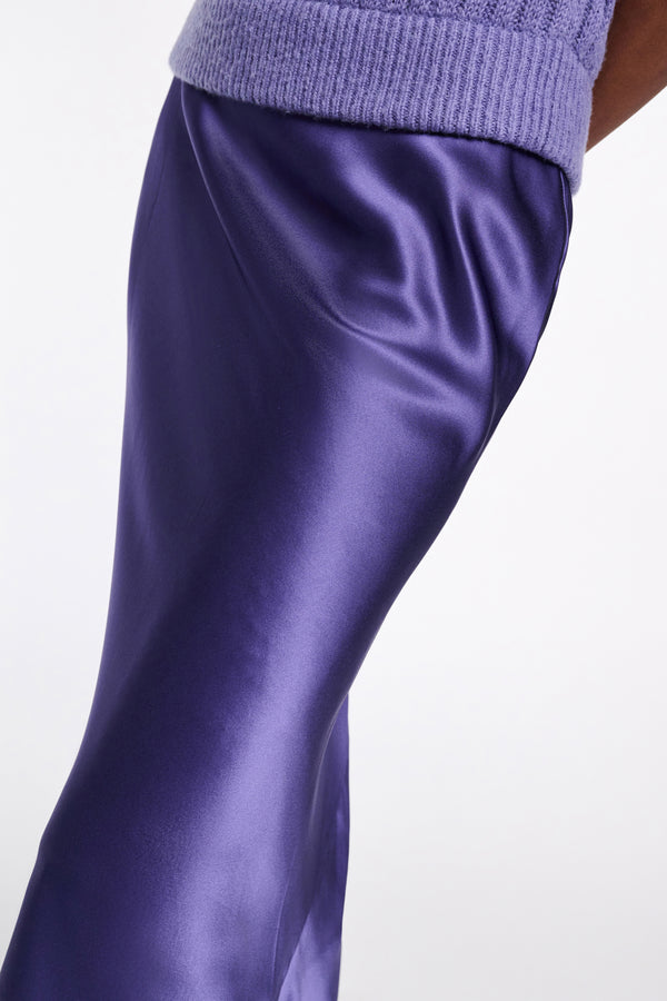 Dorothee Schumacher Bias Cut Silk Satin Midi-Skirt in Iris Vancouver. Shop Online or in Store.