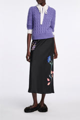 Dorothee Schumacher Cable Knit Short Sleeve Pullover in Hyacinth Purple Vancouver. Shop Online or in Store.