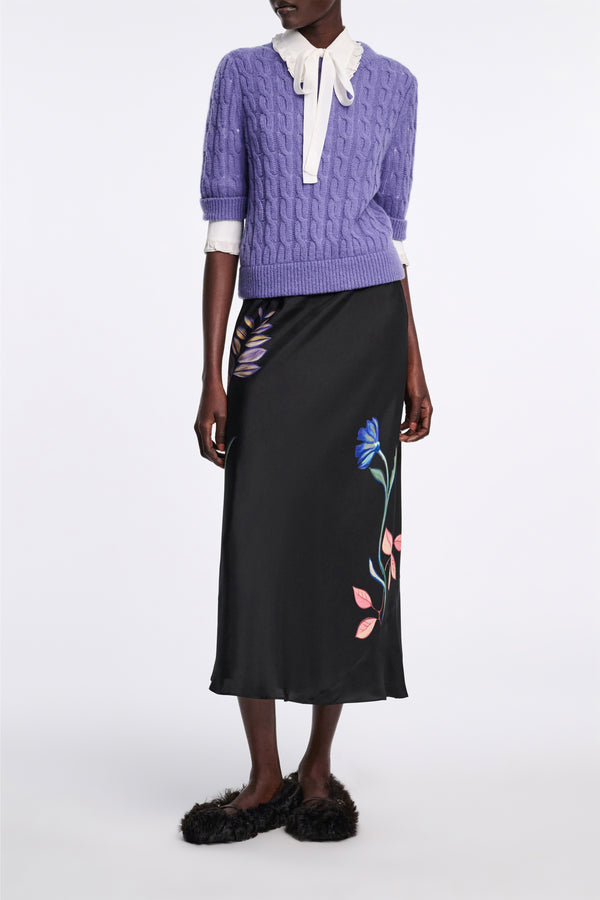 Dorothee Schumacher Cable Knit Short Sleeve Pullover in Hyacinth Purple Vancouver. Shop Online or in Store.