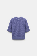 Dorothee Schumacher Cable Knit Short Sleeve Pullover in Hyacinth Purple Vancouver. Shop Online or in Store.