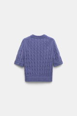 Dorothee Schumacher Cable Knit Short Sleeve Pullover in Hyacinth Purple Vancouver. Shop Online or in Store.