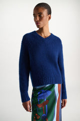 Dorothee Schumacher Cashmere V-neck Pullover in Royal Blue Vancouver. Shop Online or in Store.