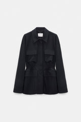 Dorothee Schumacher Cinched Waist Field Punto Milano Jacket in Dark Navy Vancouver. Shop Online or in Store.