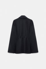 Dorothee Schumacher Cinched Waist Field Punto Milano Jacket in Dark Navy Vancouver. Shop Online or in Store.
