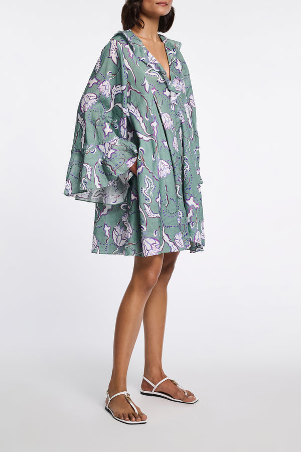 Dorothee Schumacher Cinkle Printed Ramie Caftan Dress in Green Vancouver. Shop Online or in Store