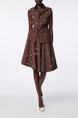 Dorothee Schumacher Cotton Poplin Hand Embellished Sleeveless Top in Brown Vancouver. Shop Online or in Store.