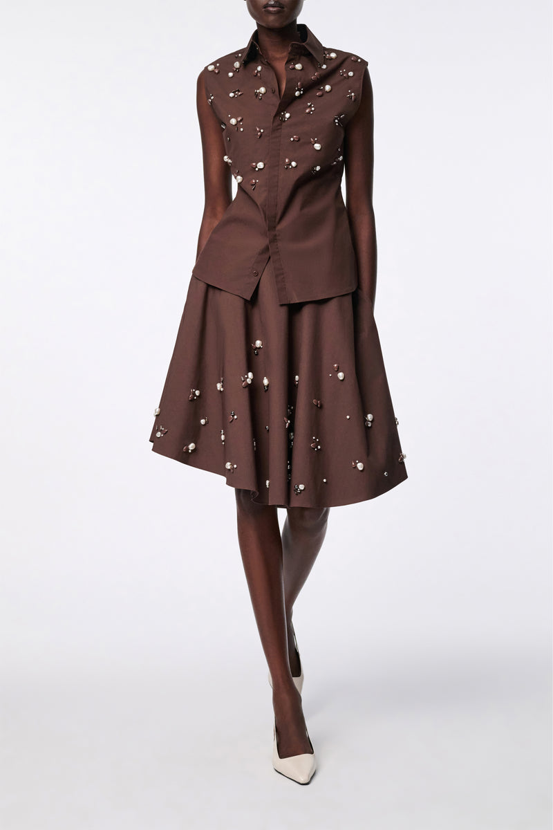 Dorothee Schumacher Cotton Poplin Hand Embellished Sleeveless Top in Brown Vancouver. Shop Online or in Store.