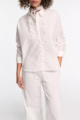 Dorothee Schumacher Cotton Poplin Shirt with Lace Appliqué in White Vancouver. Shop Online or in Store.