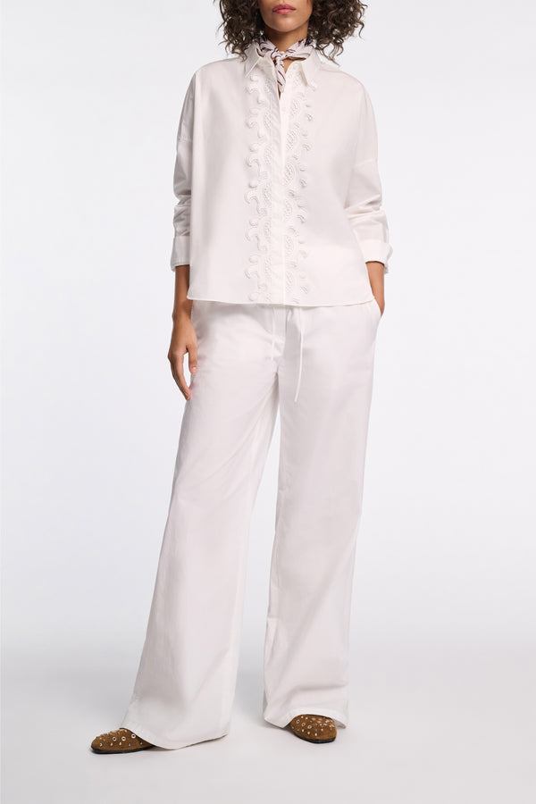 Dorothee Schumacher Cotton Poplin Shirt with Lace Appliqué in White Vancouver. Shop Online or in Store.