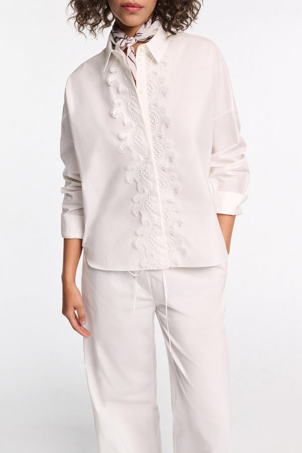 Dorothee Schumacher Cotton Poplin Shirt with Lace Appliqué in White Vancouver. Shop Online or in Store.