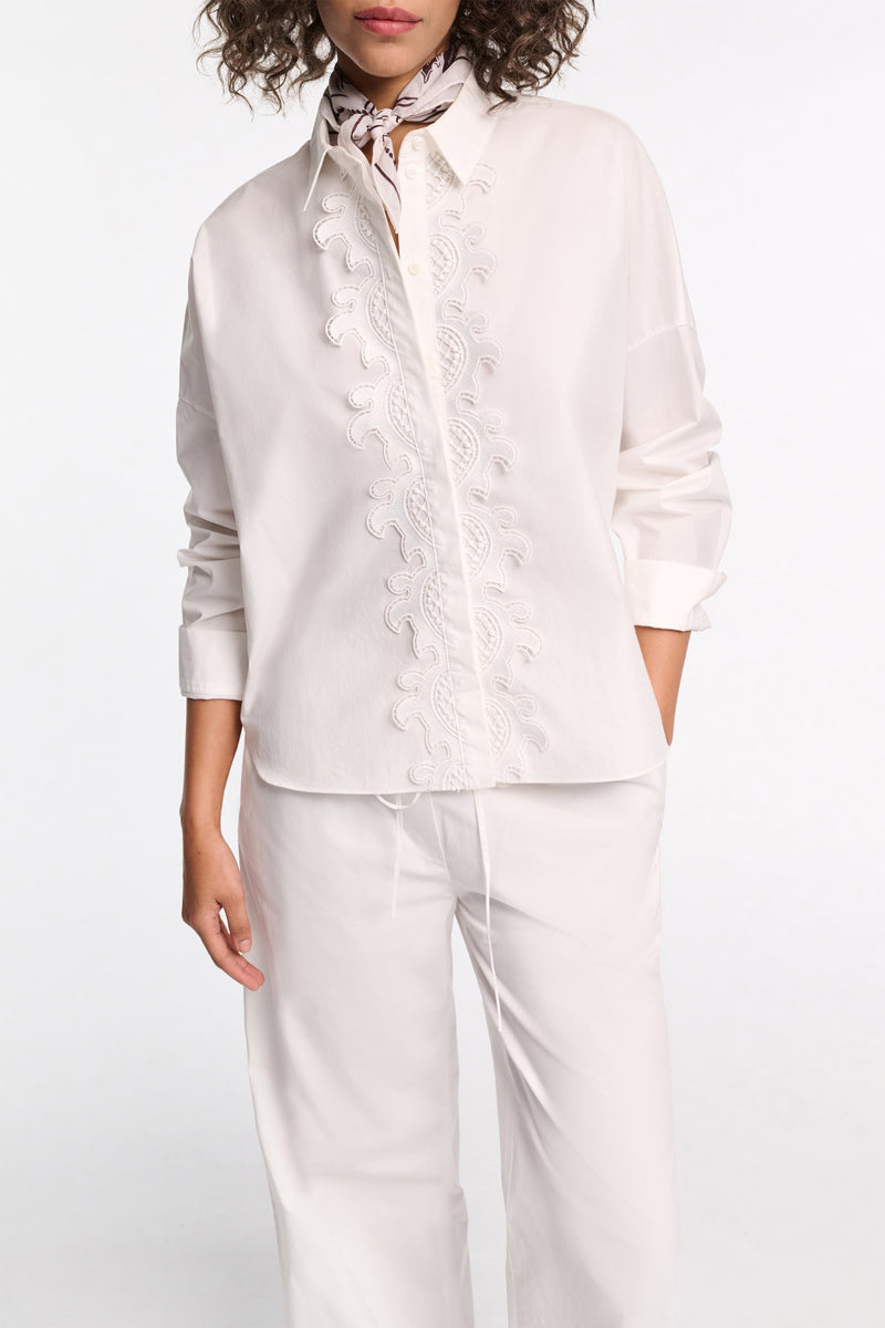 Dorothee Schumacher Cotton Poplin Shirt with Lace Appliqué in White Vancouver. Shop Online or in Store.