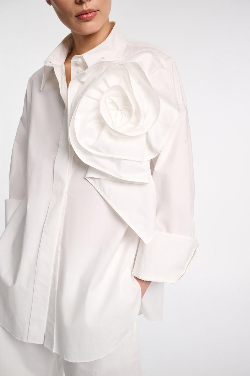 Dorothee Schumacher Cotton Poplin Shirt with XL Flower in White Vancouver. Shop Online or in Store.