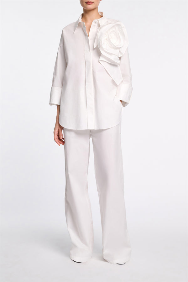 Dorothee Schumacher Cotton Poplin Shirt with XL Flower in White Vancouver. Shop Online or in Store.