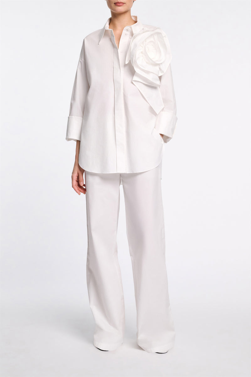 Dorothee Schumacher Cotton Poplin Shirt with XL Flower in White Vancouver. Shop Online or in Store.