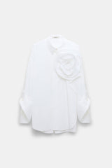 Dorothee Schumacher Cotton Poplin Shirt with XL Flower in White Vancouver. Shop Online or in Store.