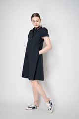 Dorothee Schumacher Cotton Poplin Short Sleeve Polo Dress in Navy Vancouver. Shop Online or in Store.