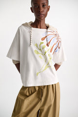 Dorothee Schumacher Cotton T-shirt with Signature Floral Print in White Vancouver. Shop Online or in Store.