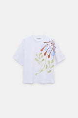 Dorothee Schumacher Cotton T-shirt with Signature Floral Print in White Vancouver. Shop Online or in Store.