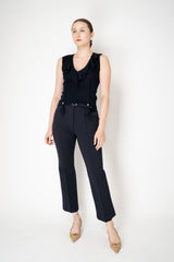 Dorothee Schumacher Cotton Wool Knit Sleeveless top with Tassle Details in Navy Vancouver. Shop Online or in Store