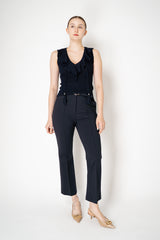 Dorothee Schumacher Cotton Wool Knit Sleeveless top with Tassle Details in Navy Vancouver. Shop Online or in Store