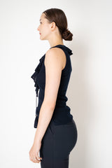 Dorothee Schumacher Cotton Wool Knit Sleeveless top with Tassle Details in Navy Vancouver. Shop Online or in Store